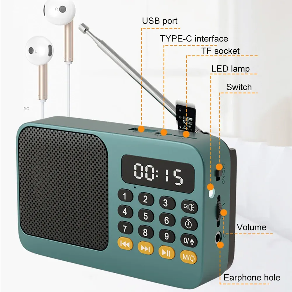 Bluetooth 5.0 Portable FM Radio Small Emergency Recargable Sound Box Mini Vintage Speaker Mp3 Player Support TF Card USB Drive showcase 14