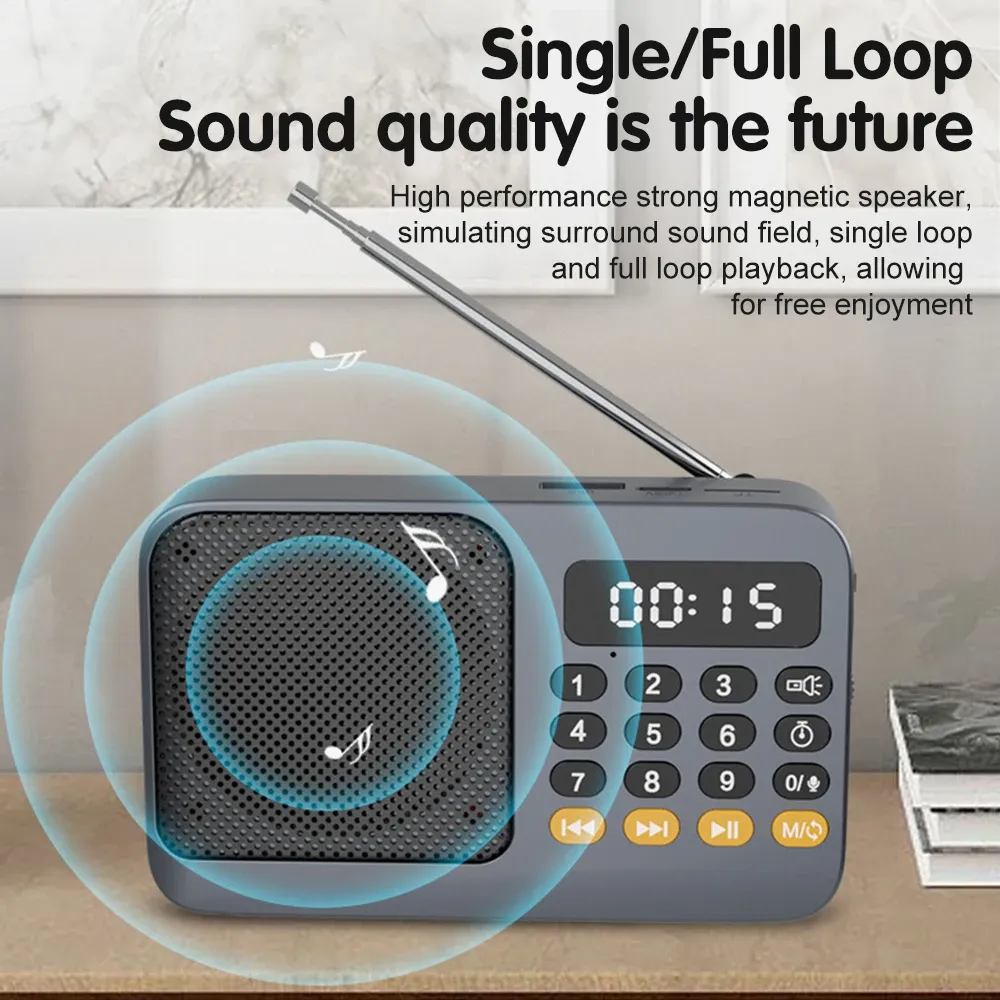 Bluetooth 5.0 Portable FM Radio Small Emergency Recargable Sound Box Mini Vintage Speaker Mp3 Player Support TF Card USB Drive showcase 7