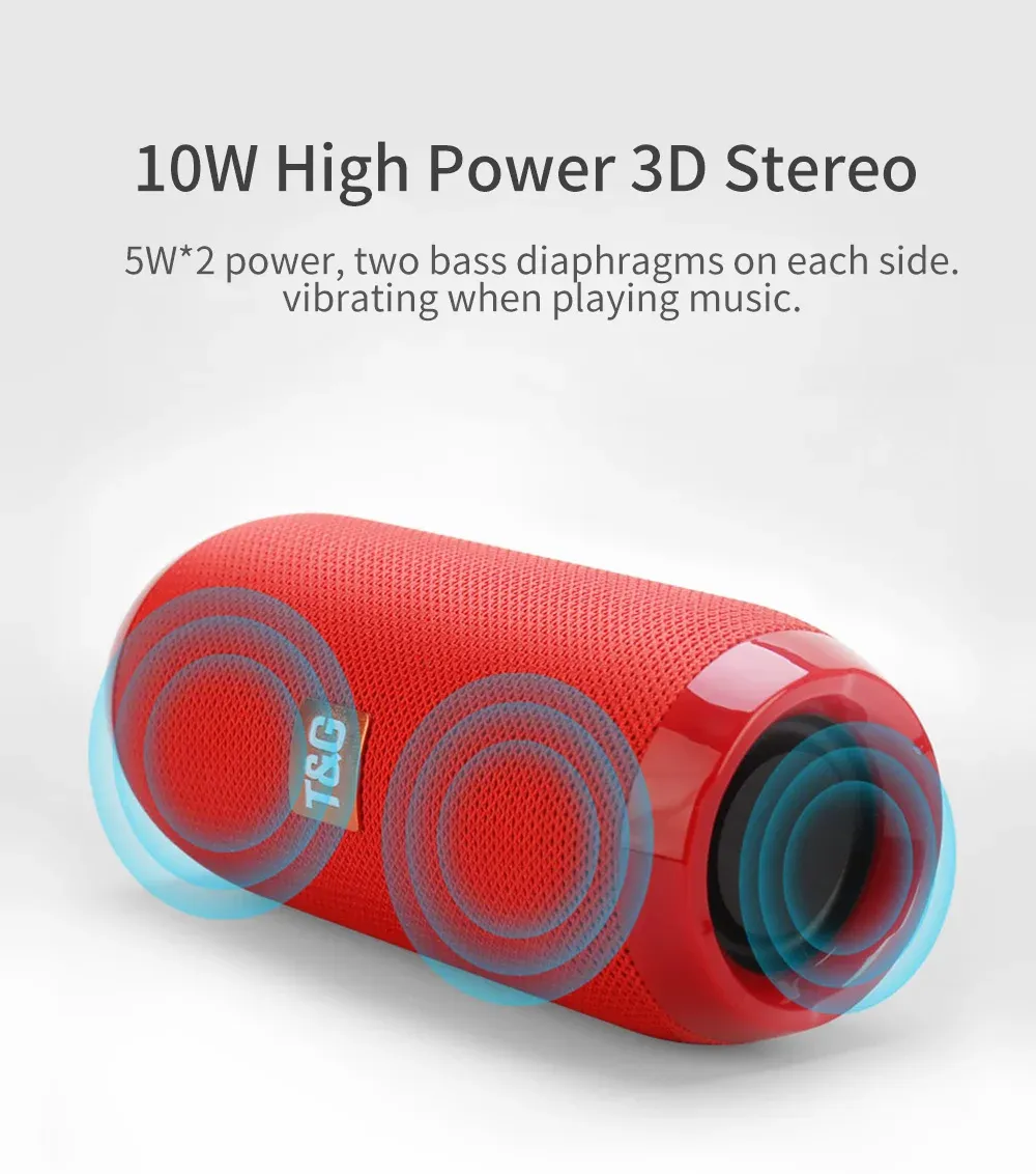 T&G TG117 Portable Bluetooth Speaker, Waterproof Loudspeaker with TWS Stereo Sound, TF Card & FM Radio, 10-Hour Playtime for Outdoor Adventures showcase 3