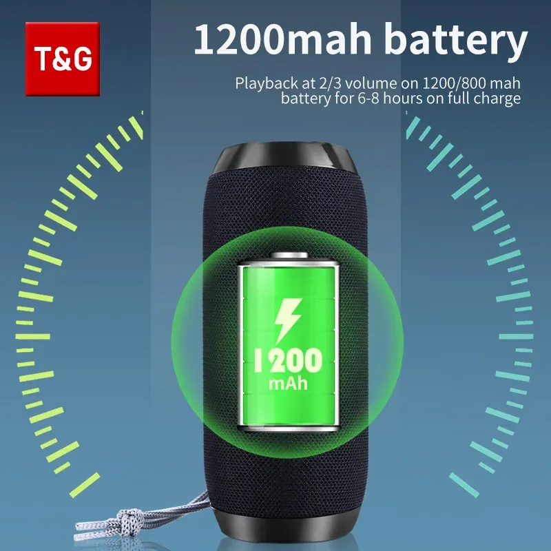 T&G TG117 Portable Bluetooth Speaker, Waterproof Loudspeaker with TWS Stereo Sound, TF Card & FM Radio, 10-Hour Playtime for Outdoor Adventures thumbnail 3