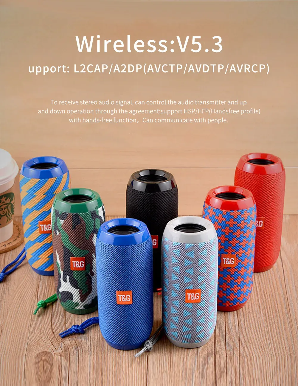 T&G TG117 Portable Bluetooth Speaker, Waterproof Loudspeaker with TWS Stereo Sound, TF Card & FM Radio, 10-Hour Playtime for Outdoor Adventures showcase 1
