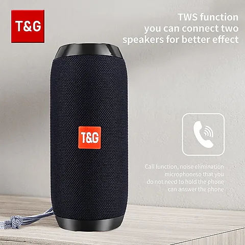 T&G TG117 Portable Bluetooth Speaker, Waterproof Loudspeaker with TWS Stereo Sound, TF Card & FM Radio, 10-Hour Playtime for Outdoor Adventures