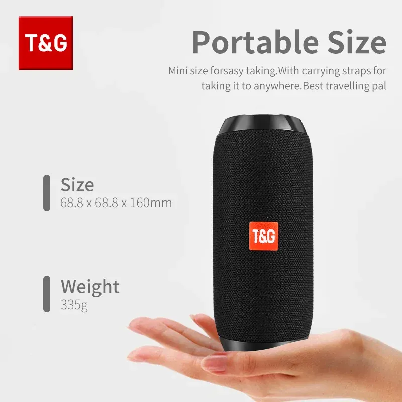 T&G TG117 Portable Bluetooth Speaker, Waterproof Loudspeaker with TWS Stereo Sound, TF Card & FM Radio, 10-Hour Playtime for Outdoor Adventures thumbnail 4