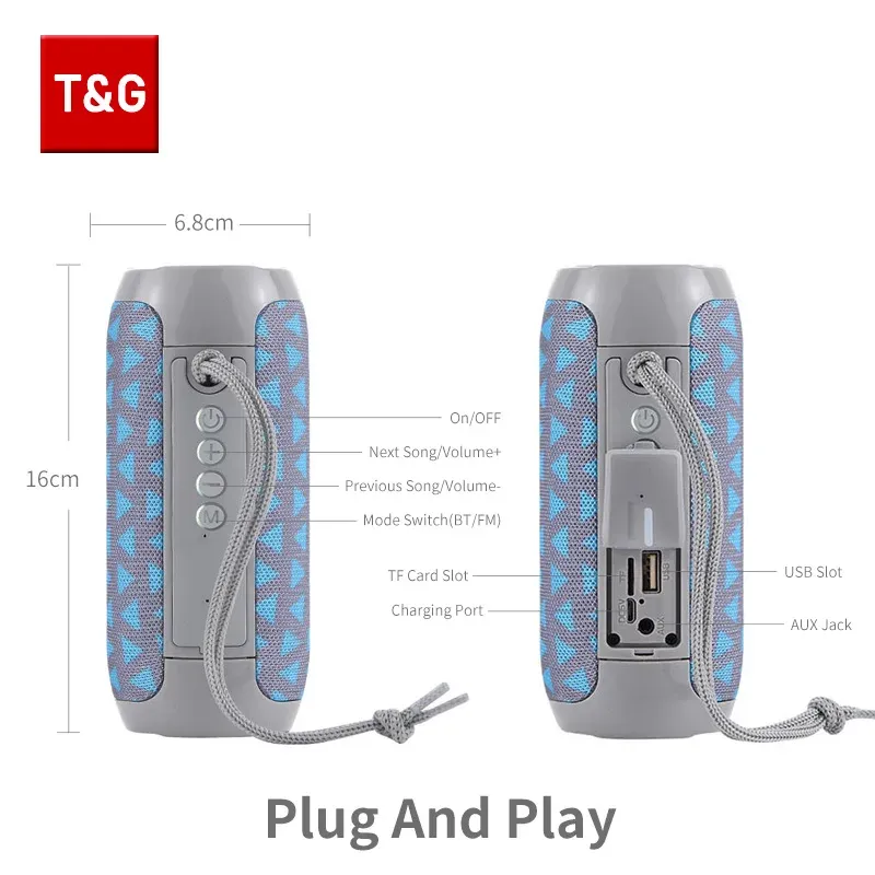 T&G TG117 Portable Bluetooth Speaker, Waterproof Loudspeaker with TWS Stereo Sound, TF Card & FM Radio, 10-Hour Playtime for Outdoor Adventures thumbnail 5
