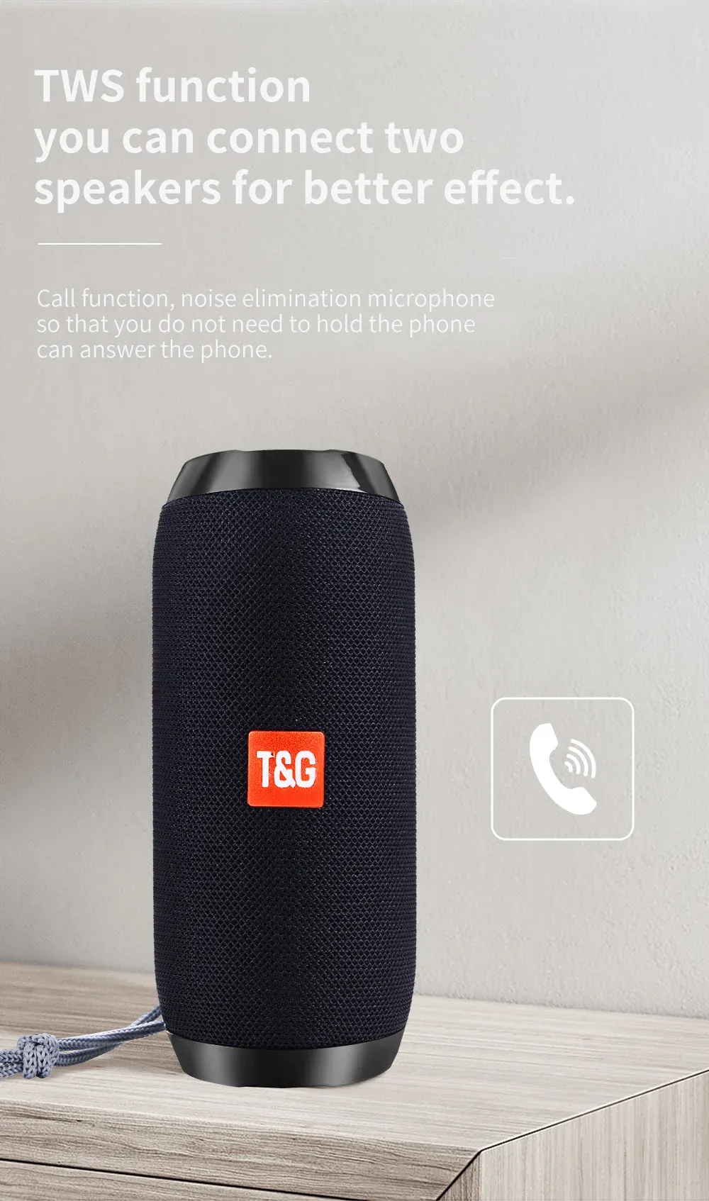 T&G TG117 Portable Bluetooth Speaker, Waterproof Loudspeaker with TWS Stereo Sound, TF Card & FM Radio, 10-Hour Playtime for Outdoor Adventures showcase 6