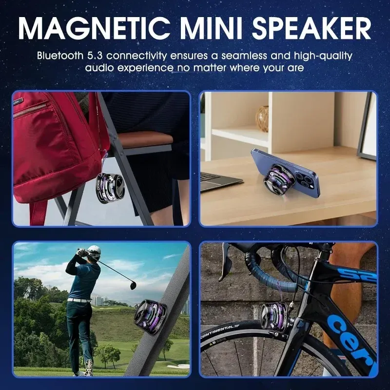 Portable Magnetic Bluetooth Speaker with RGB Light, Wireless Mini Stereo Sound, Phone Holder Stand for iOS & Android - Ideal for Travel, Outdoors, and Home thumbnail 3
