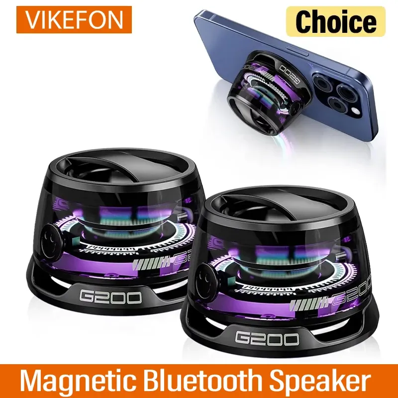 Portable Magnetic Bluetooth Speaker with RGB Light, Wireless Mini Stereo Sound, Phone Holder Stand for iOS & Android - Ideal for Travel, Outdoors, and Home thumbnail 1