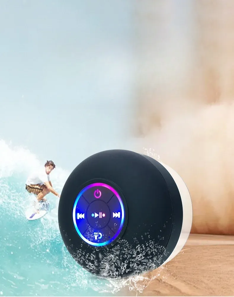 HOMEFISH Waterproof Mini Bluetooth Speaker with Suction Cup - Portable Wireless LED Outdoor Sports Stereo Sound, IPX4 Rated, 5.0 Bluetooth, 3W Output, Hands-Free Calling thumbnail 5