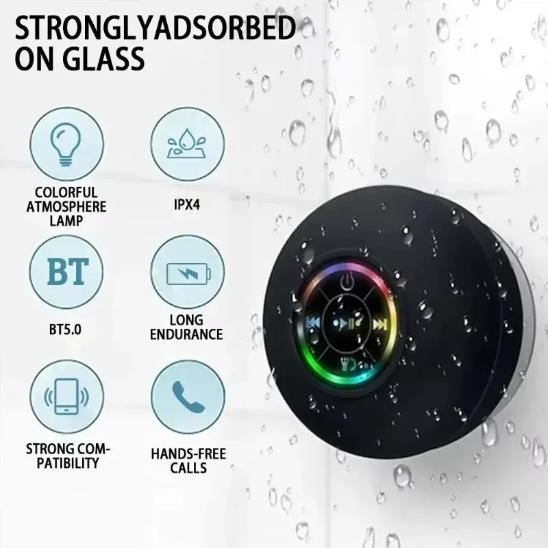 HOMEFISH Waterproof Mini Bluetooth Speaker with Suction Cup - Portable Wireless LED Outdoor Sports Stereo Sound, IPX4 Rated, 5.0 Bluetooth, 3W Output, Hands-Free Calling showcase 7