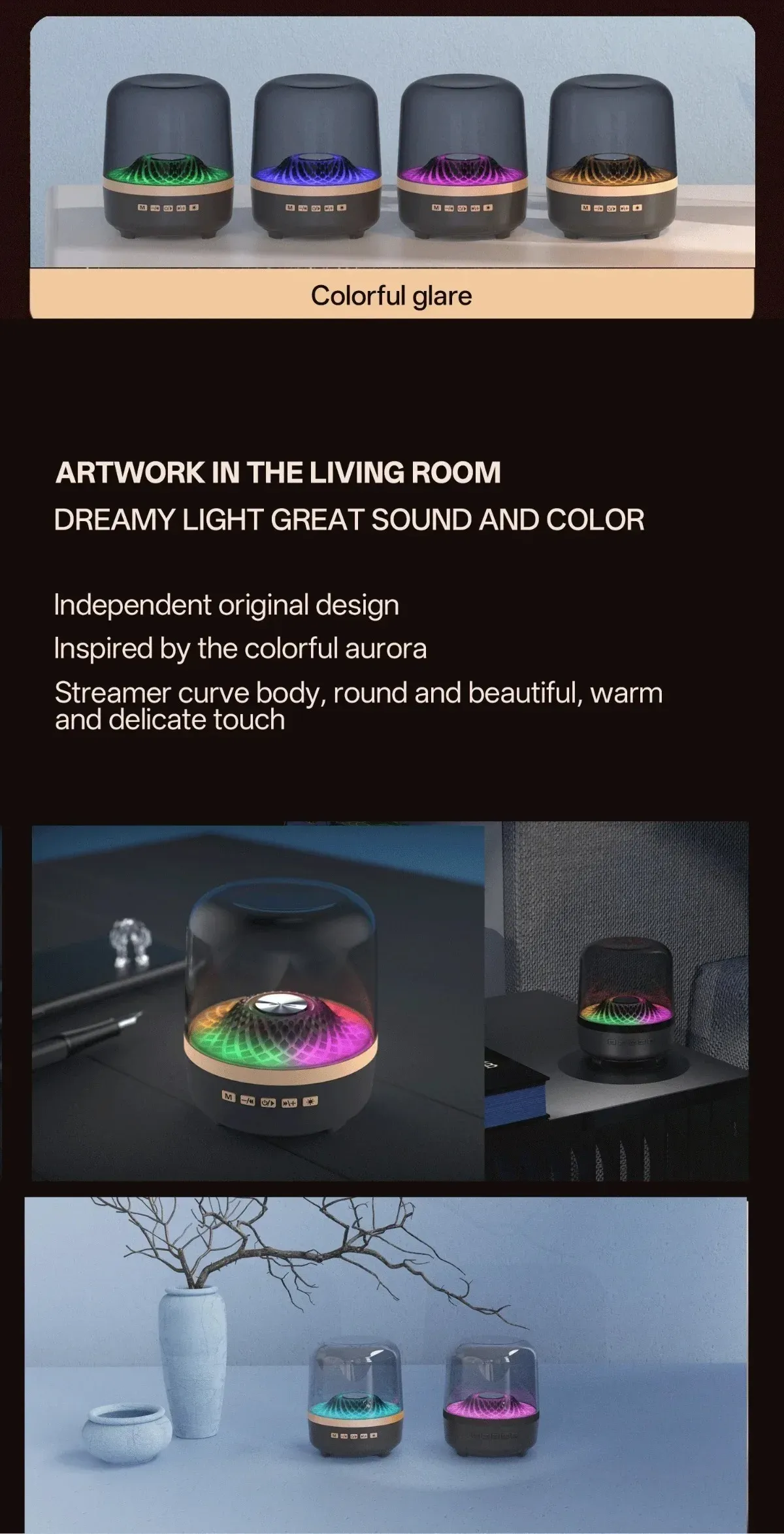 Portable Wireless Bluetooth 5.3 Soundbar Speaker with Subwoofer, Hi-Fi Stereo Audio, Breathing Lamp, TWS Pairing, 5W Output, 500mAh Battery for Home Theater & Mobile Devices showcase 3