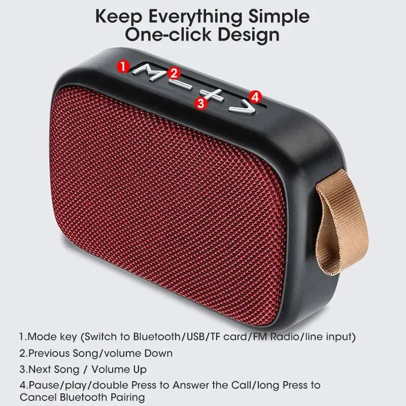 Portable Wireless Bluetooth Speaker with Subwoofer, Mini Home Cloth Speaker for Outdoor Use, Supports TF Card, U Disk, FM Radio, Rechargeable Battery - Red, Black, Blue thumbnail 6