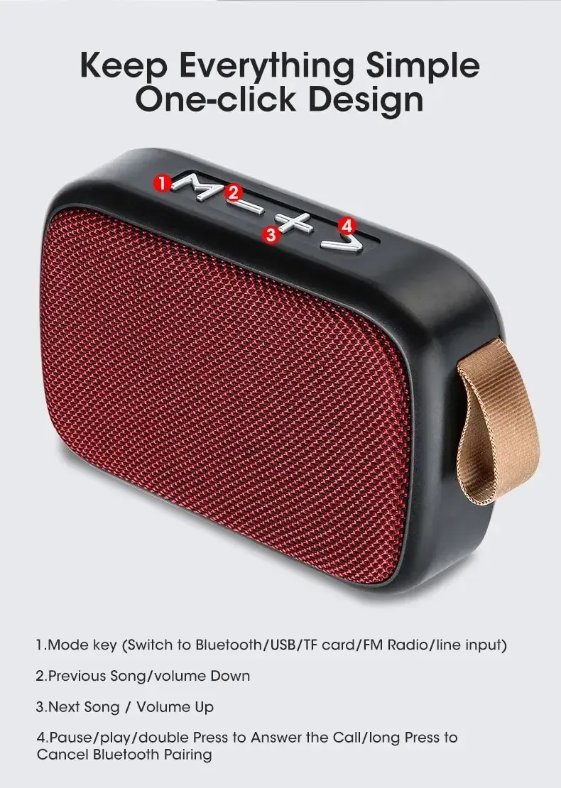 Portable Wireless Bluetooth Speaker with Subwoofer, Mini Home Cloth Speaker for Outdoor Use, Supports TF Card, U Disk, FM Radio, Rechargeable Battery - Red, Black, Blue showcase 2