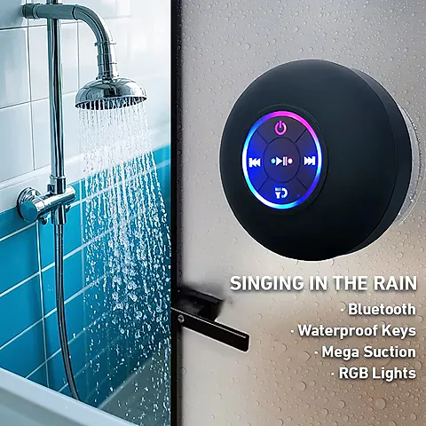 Portable Wireless Bluetooth Speaker with LED Light, IPX4 Waterproof Loudspeaker, Outdoor Bathroom Use, Large Suction Cup, Stereo Sound Box with Microphone for Hands-Free Calls
