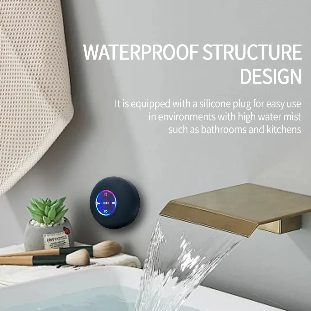Portable Wireless Bluetooth Speaker with LED Light, IPX4 Waterproof Loudspeaker, Outdoor Bathroom Use, Large Suction Cup, Stereo Sound Box with Microphone for Hands-Free Calls showcase 3