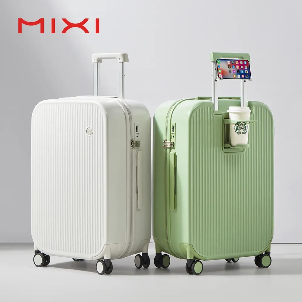 Mixi Carry On Luggage Hard Shell Rolling Travel Suitcase with Spinner Wheels, Cup Holder, Phone Holder - 20, 24, 26 Inch M9290