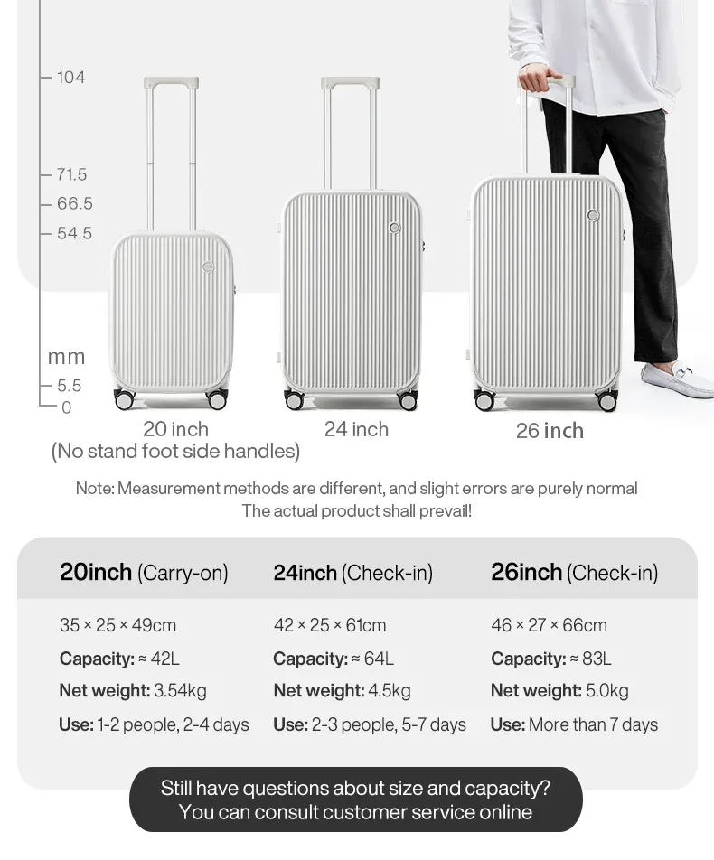 Mixi Carry On Luggage Hard Shell Rolling Travel Suitcase with Spinner Wheels, Cup Holder, Phone Holder - 20, 24, 26 Inch M9290 showcase 20