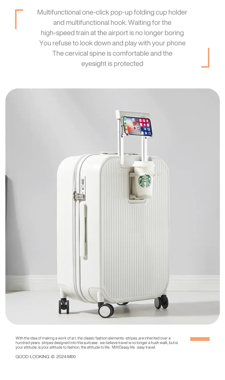 Mixi Carry On Luggage Hard Shell Rolling Travel Suitcase with Spinner Wheels, Cup Holder, Phone Holder - 20, 24, 26 Inch M9290 showcase 4