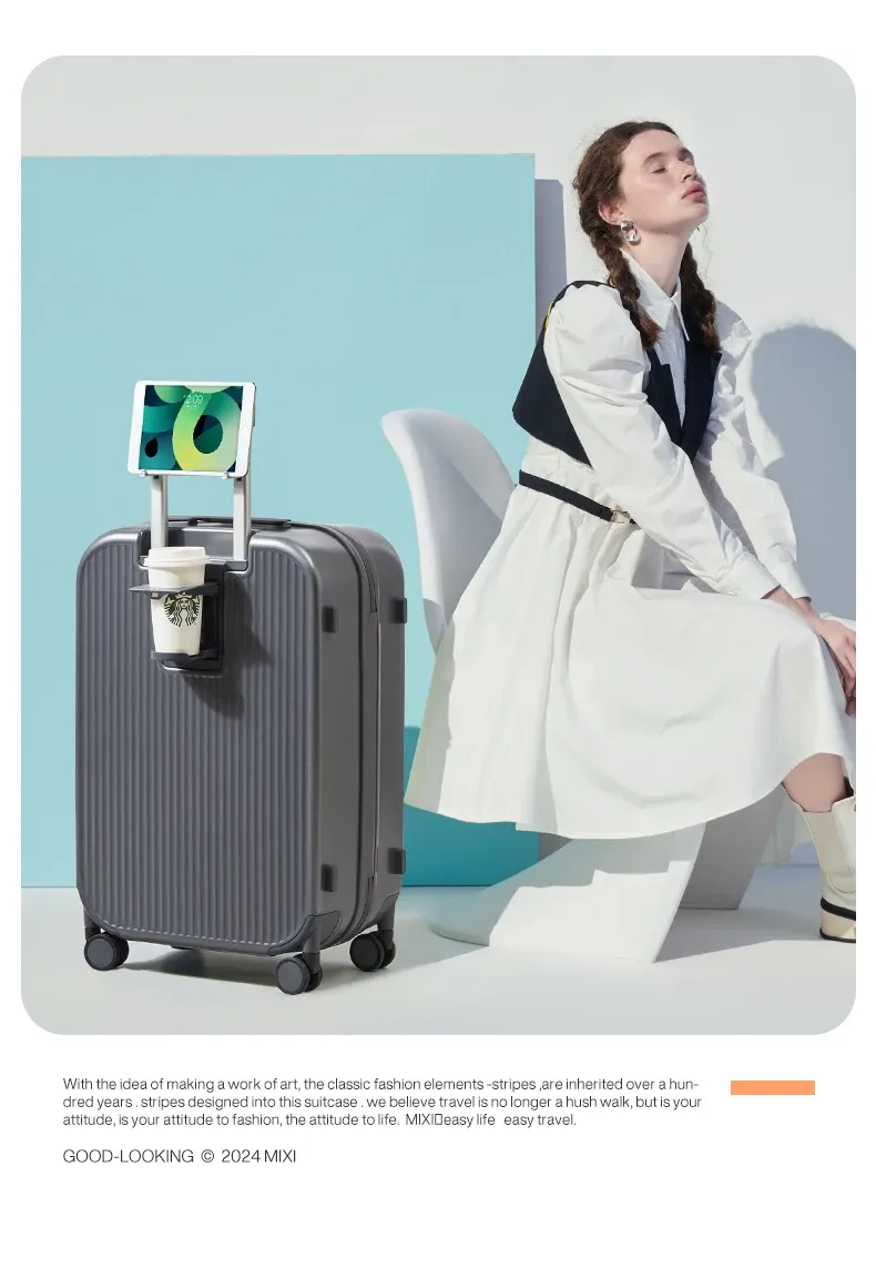 Mixi Carry On Luggage Hard Shell Rolling Travel Suitcase with Spinner Wheels, Cup Holder, Phone Holder - 20, 24, 26 Inch M9290 showcase 14