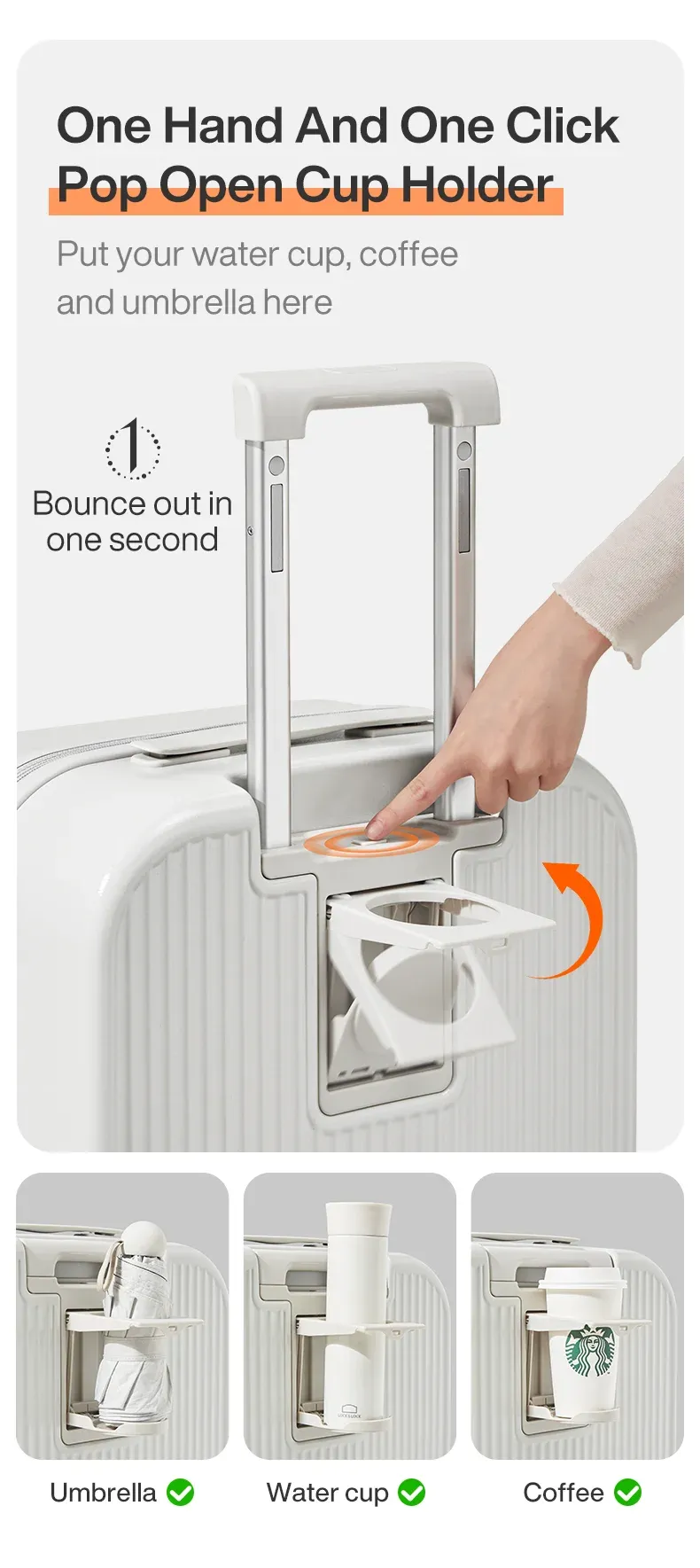 Mixi Carry On Luggage Hard Shell Rolling Travel Suitcase with Spinner Wheels, Cup Holder, Phone Holder - 20, 24, 26 Inch M9290 showcase 6