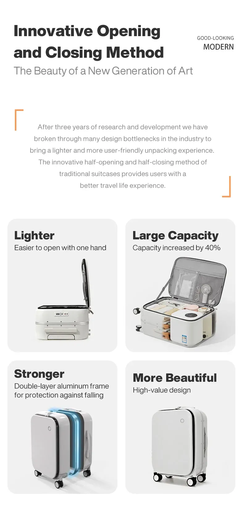 Mixi New Aluminum Frame Front Opening Rolling Travel Suitcase Luggage - 20" Carry-On, 24" & 26" Sizes Available for Business & Leisure Travel showcase 4