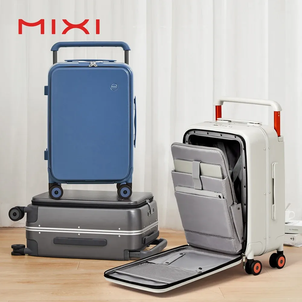 Mixi 20-Inch Carry-On Luggage Suitcase for Men & Women, Durable PC with Aluminum Frame, YKK Zipper, Silent Spinner Wheels, Wide Handle Trolley Case for Travel