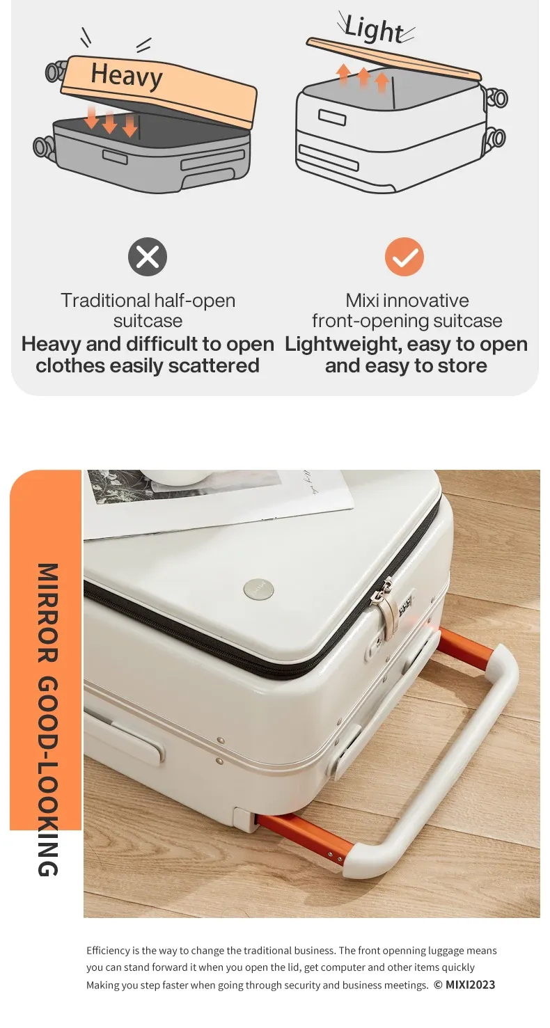 Mixi 20-Inch Carry-On Luggage Suitcase for Men & Women, Durable PC with Aluminum Frame, YKK Zipper, Silent Spinner Wheels, Wide Handle Trolley Case for Travel showcase 25