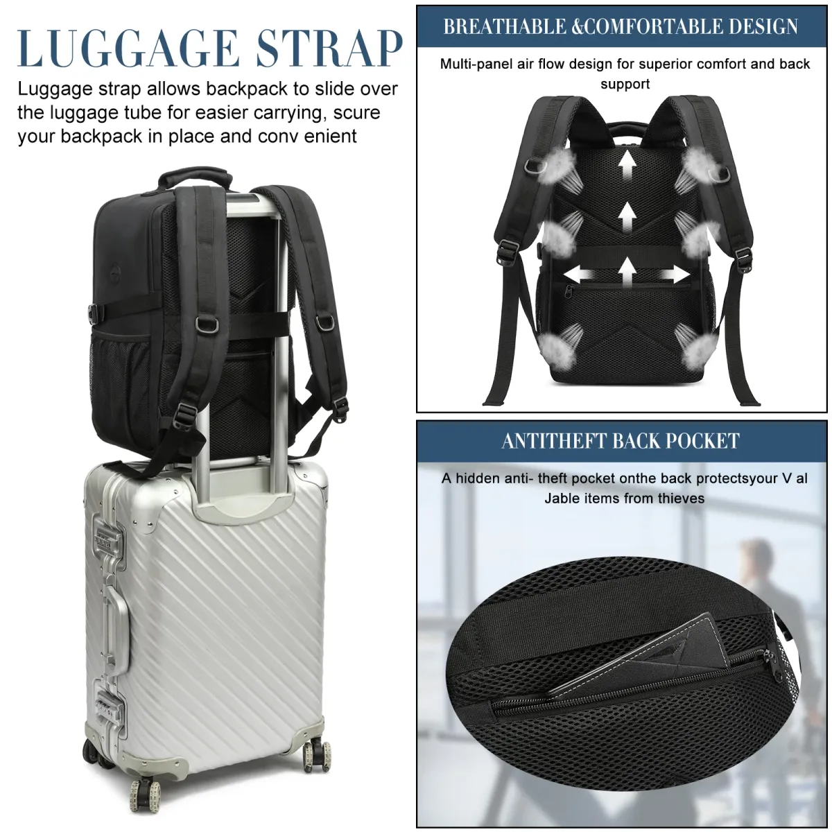 Unisex Carry-On Travel Backpack 40x20x25cm Ryanair Cabin Bag, 15.6-inch Laptop Compartment, Night Reflective Strip, Ideal for School & Travel showcase 4