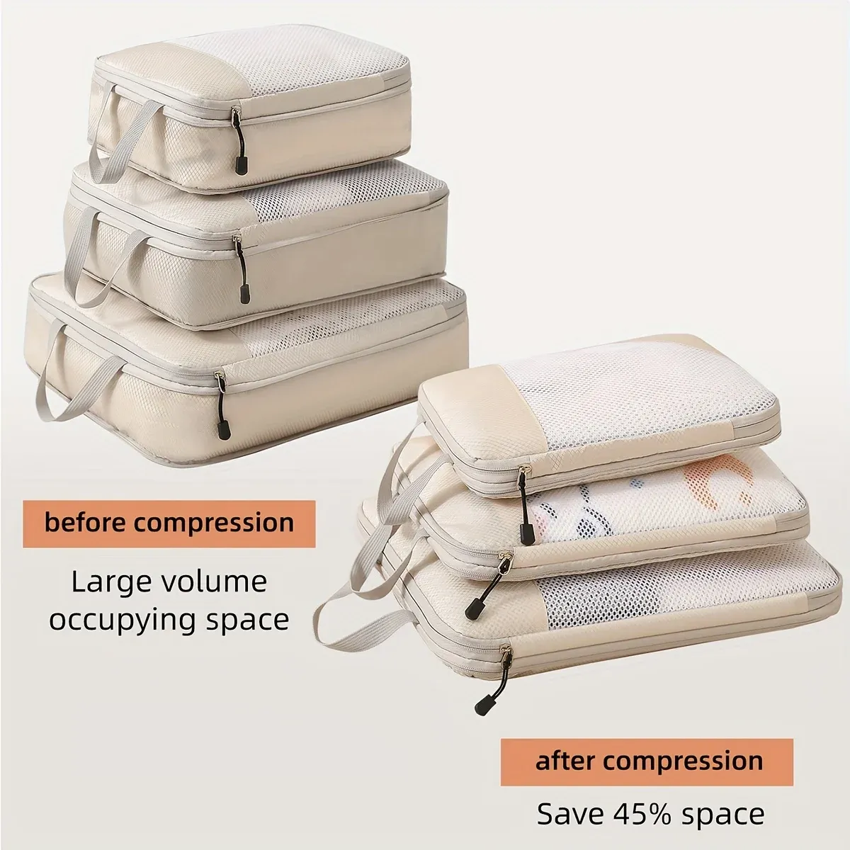 3-Piece Travel Compression Packing Cubes Set - Durable Oxford Canvas Luggage Organiser for Carry-On Suitcases, Space-Saving & Portable Travel Essentials thumbnail 6