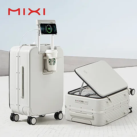 Mixi Aluminum Frame Carry-On Luggage with USB Port, Cup Holder, Phone Mount - 20" & 24" Rolling Suitcase for Travel