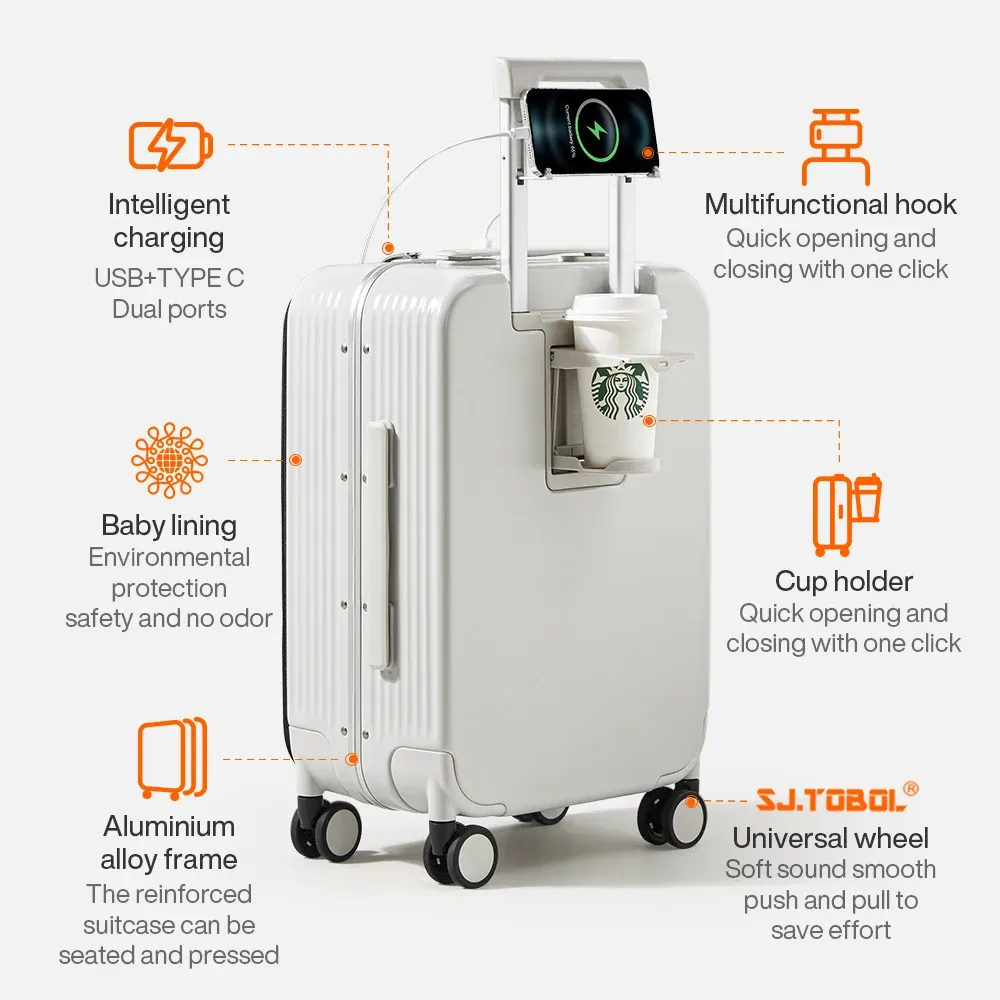 Mixi Aluminum Frame Carry-On Luggage with USB Port, Cup Holder, Phone Mount - 20" & 24" Rolling Suitcase for Travel thumbnail 2