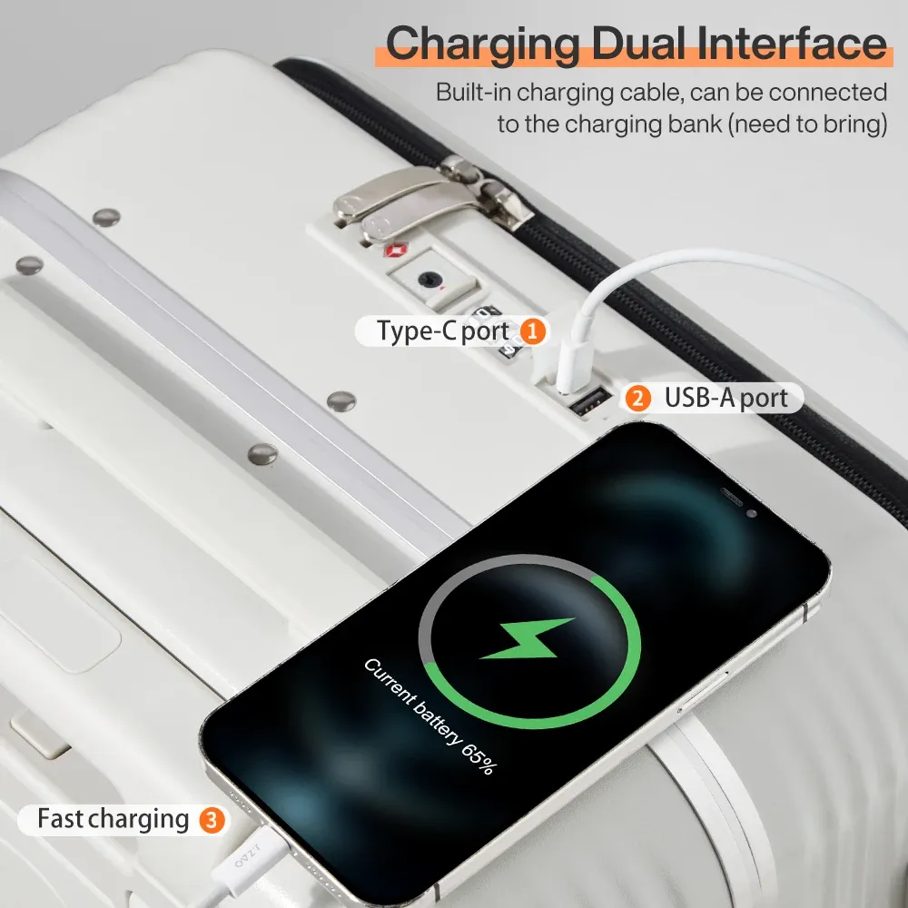 Mixi Aluminum Frame Carry-On Luggage with USB Port, Cup Holder, Phone Mount - 20" & 24" Rolling Suitcase for Travel thumbnail 4
