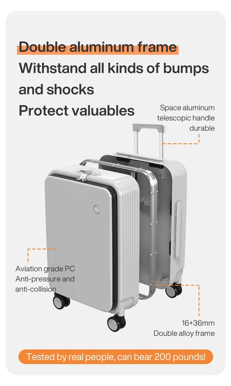 Mixi Aluminum Frame Carry-On Luggage with USB Port, Cup Holder, Phone Mount - 20" & 24" Rolling Suitcase for Travel showcase 19