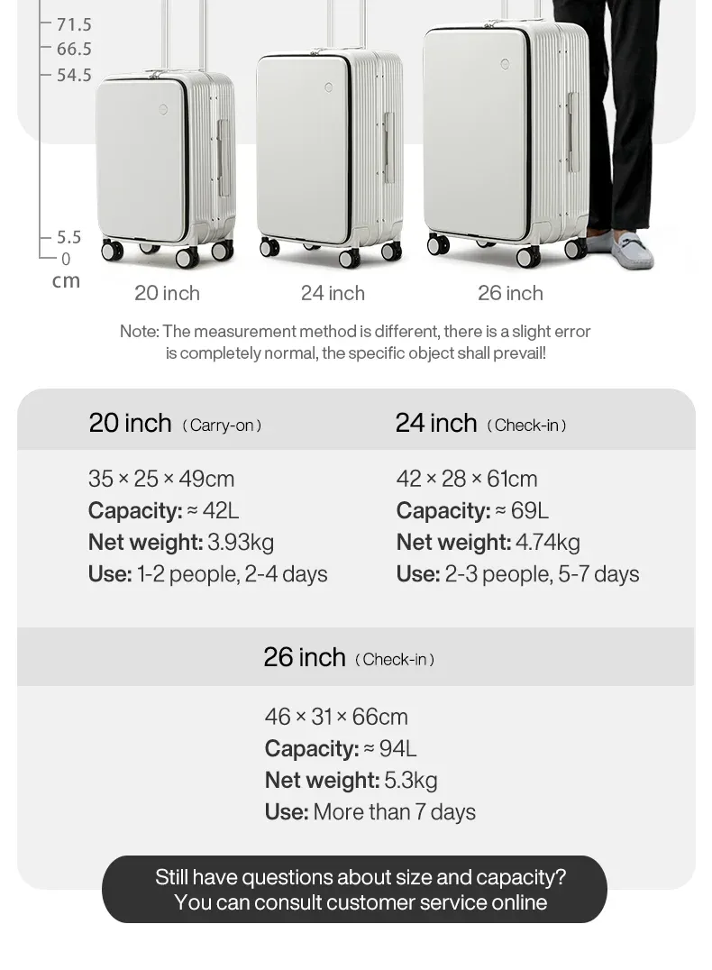 Mixi Aluminum Frame Carry-On Luggage with USB Port, Cup Holder, Phone Mount - 20" & 24" Rolling Suitcase for Travel showcase 27