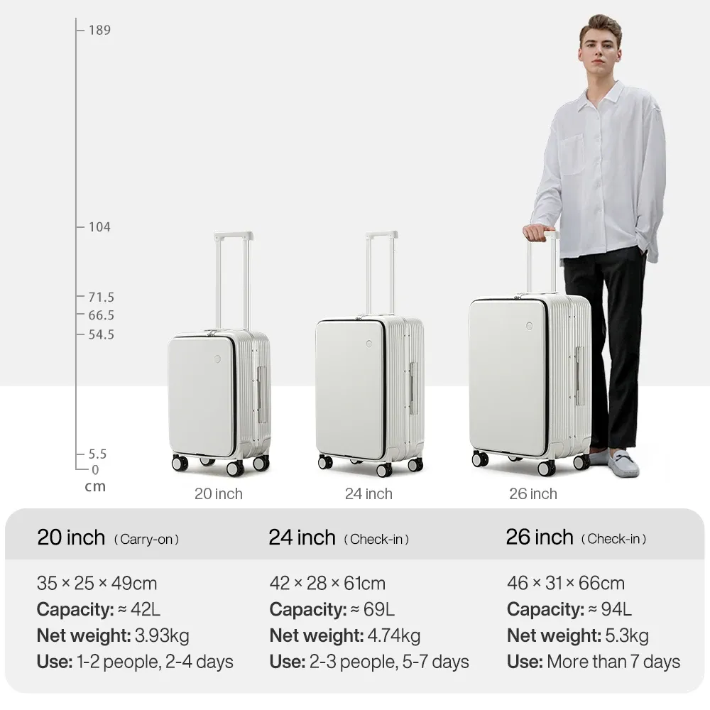 Mixi Aluminum Frame Carry-On Luggage with USB Port, Cup Holder, Phone Mount - 20" & 24" Rolling Suitcase for Travel thumbnail 6