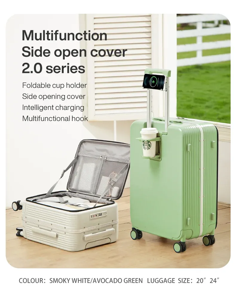Mixi Aluminum Frame Carry-On Luggage with USB Port, Cup Holder, Phone Mount - 20" & 24" Rolling Suitcase for Travel showcase 17