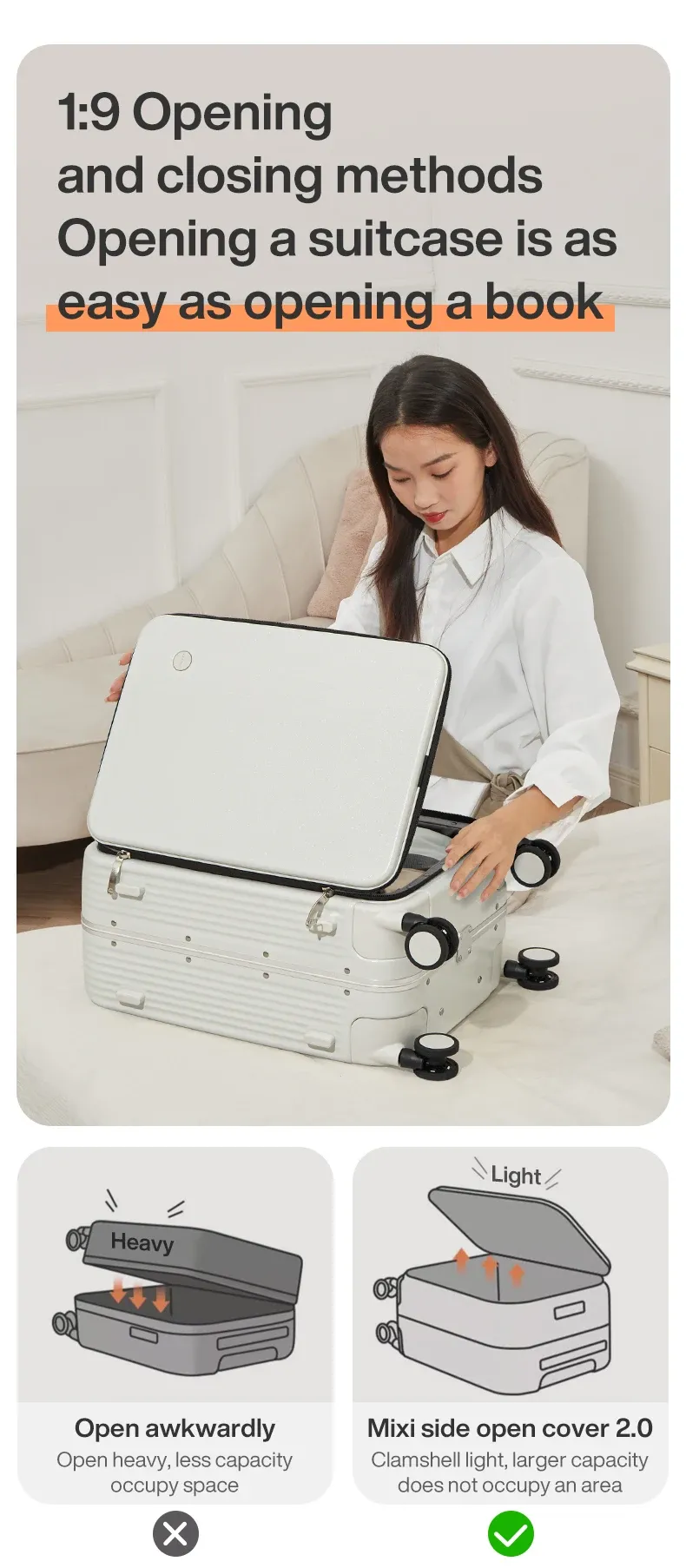 Mixi Aluminum Frame Carry-On Luggage with USB Port, Cup Holder, Phone Mount - 20" & 24" Rolling Suitcase for Travel showcase 12