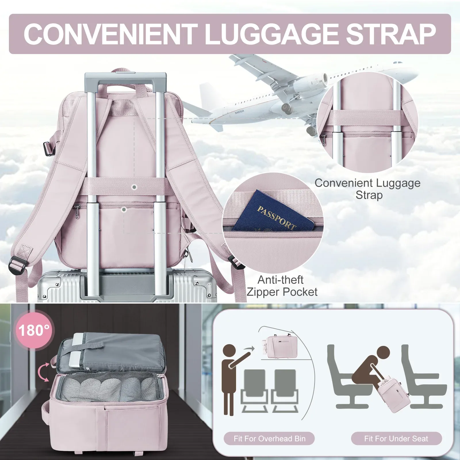 Women's Travel Backpack Suitcase 40x20x25cm Cabin Bag - Ryanair & Wizzair Approved Carry-On for Men & Laptop thumbnail 5