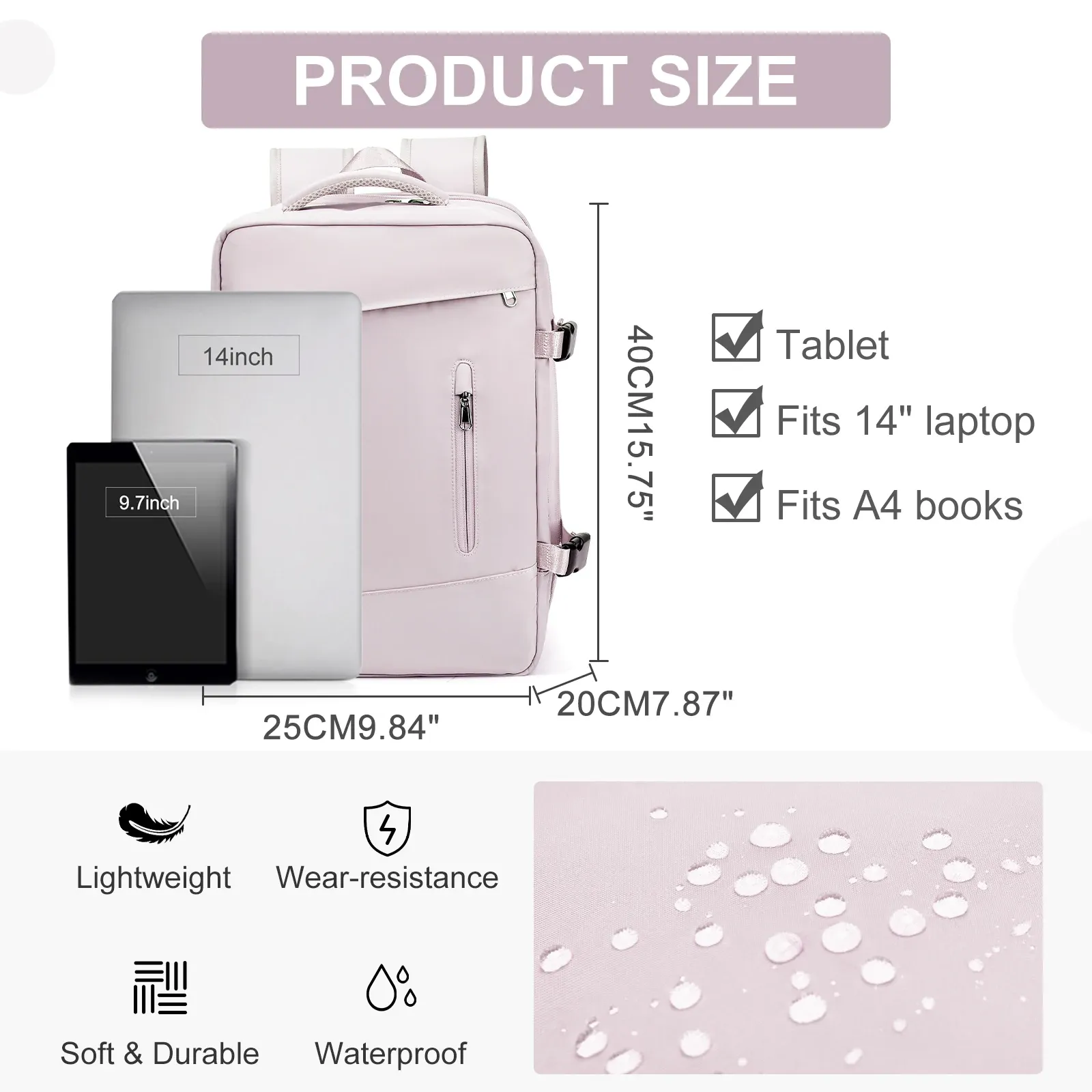 Women's Travel Backpack Suitcase 40x20x25cm Cabin Bag - Ryanair & Wizzair Approved Carry-On for Men & Laptop thumbnail 2