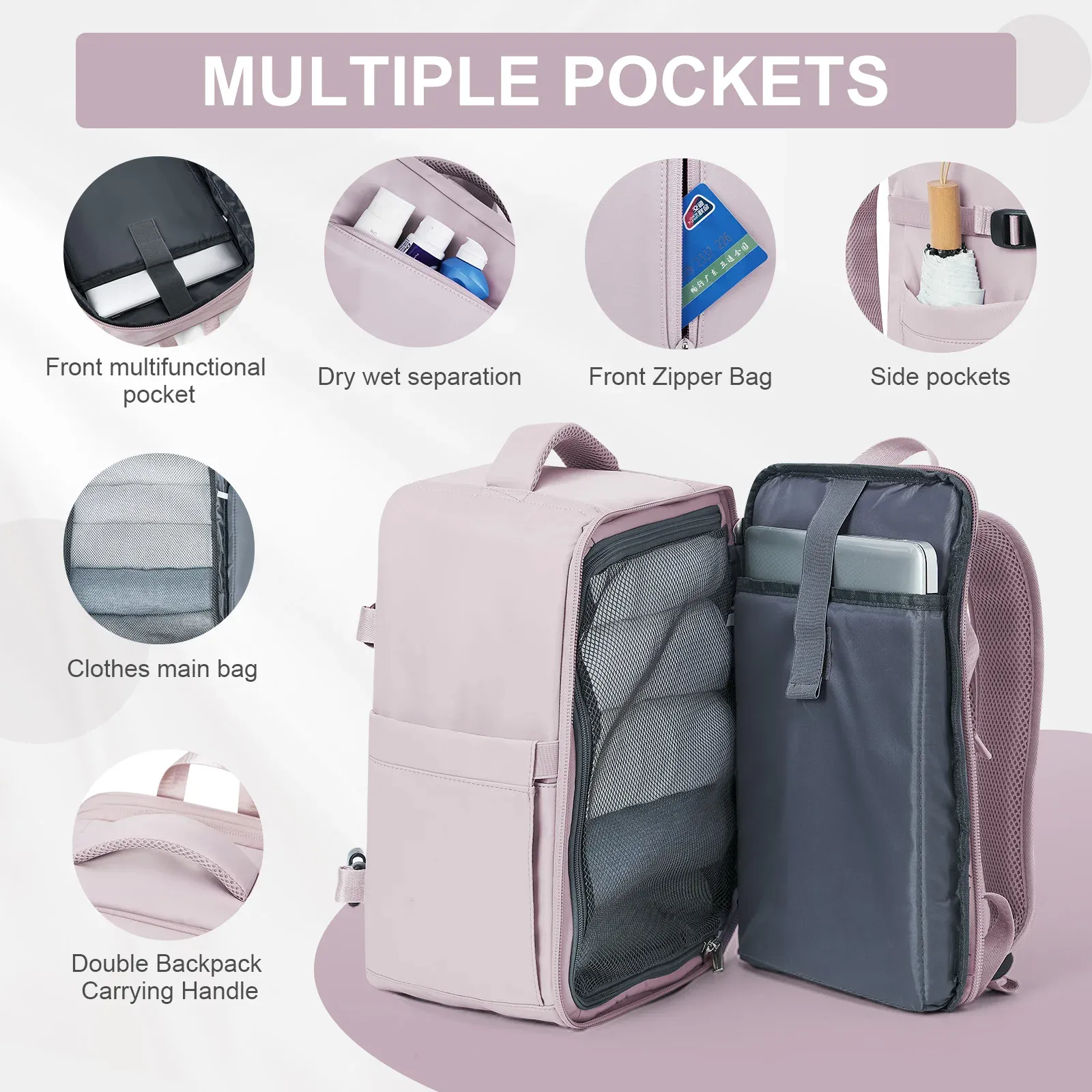Women's Travel Backpack Suitcase 40x20x25cm Cabin Bag - Ryanair & Wizzair Approved Carry-On for Men & Laptop thumbnail 4