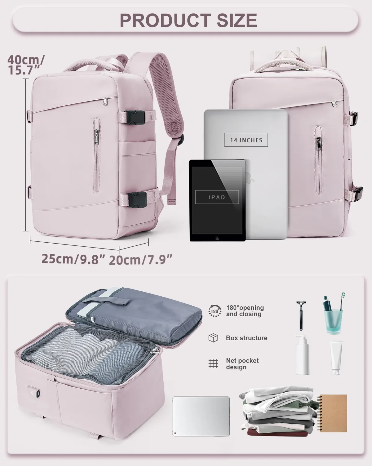 Women's Travel Backpack Suitcase 40x20x25cm Cabin Bag - Ryanair & Wizzair Approved Carry-On for Men & Laptop showcase 2