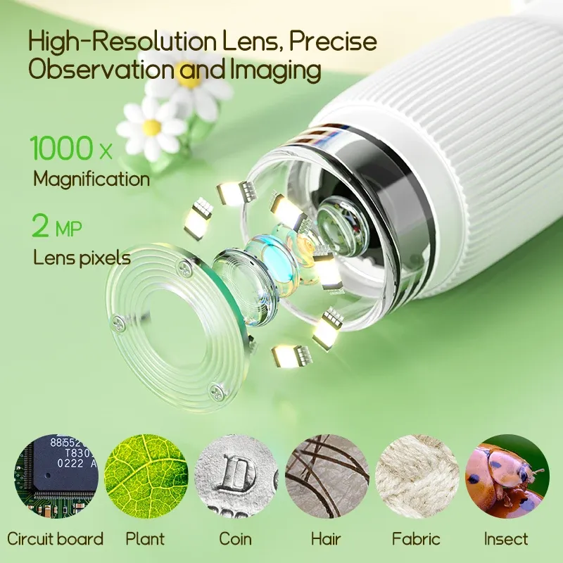 Kids Microscope 1000x Magnification with 2.0" HD IPS Screen, 200MP Photo/Video Capture, LED Lights, 64GB Support - Educational Science Toy for Children thumbnail 3