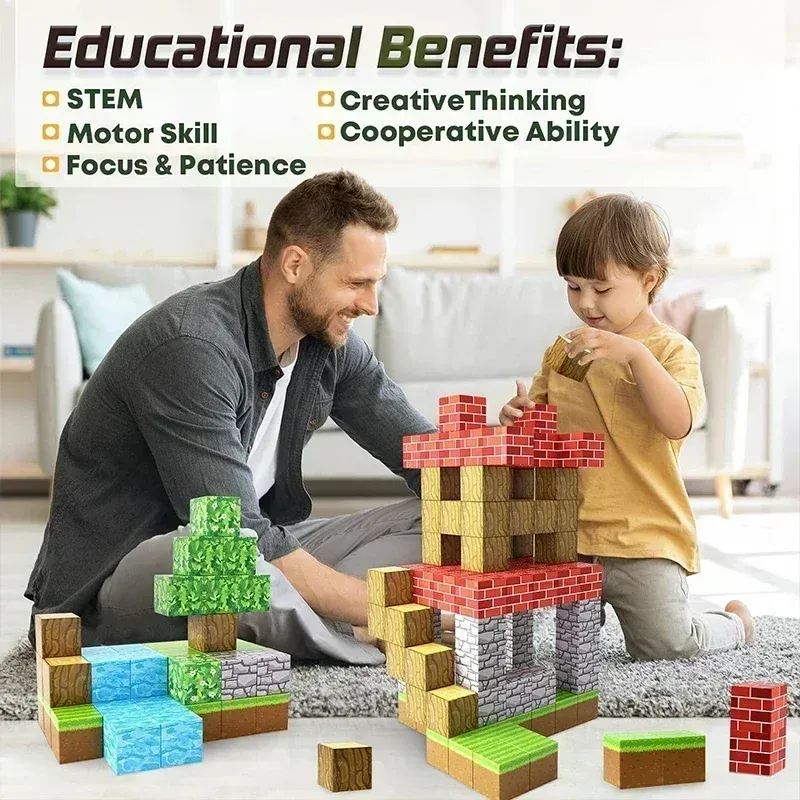 Magnetic Building Blocks STEM Toy for Kids Ages 3+, Montessori Educational Sensory Toy, DIY Magnet Cube for Boys and Girls, Creative Gift for Mine World Enthusiasts showcase 1
