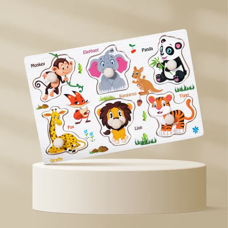 Montessori Wooden 3D Puzzles for Toddlers - Educational Cartoon Vehicle, Animal, and Fruit Grab Boards for Early Learning and Fine Motor Skill Development showcase 1
