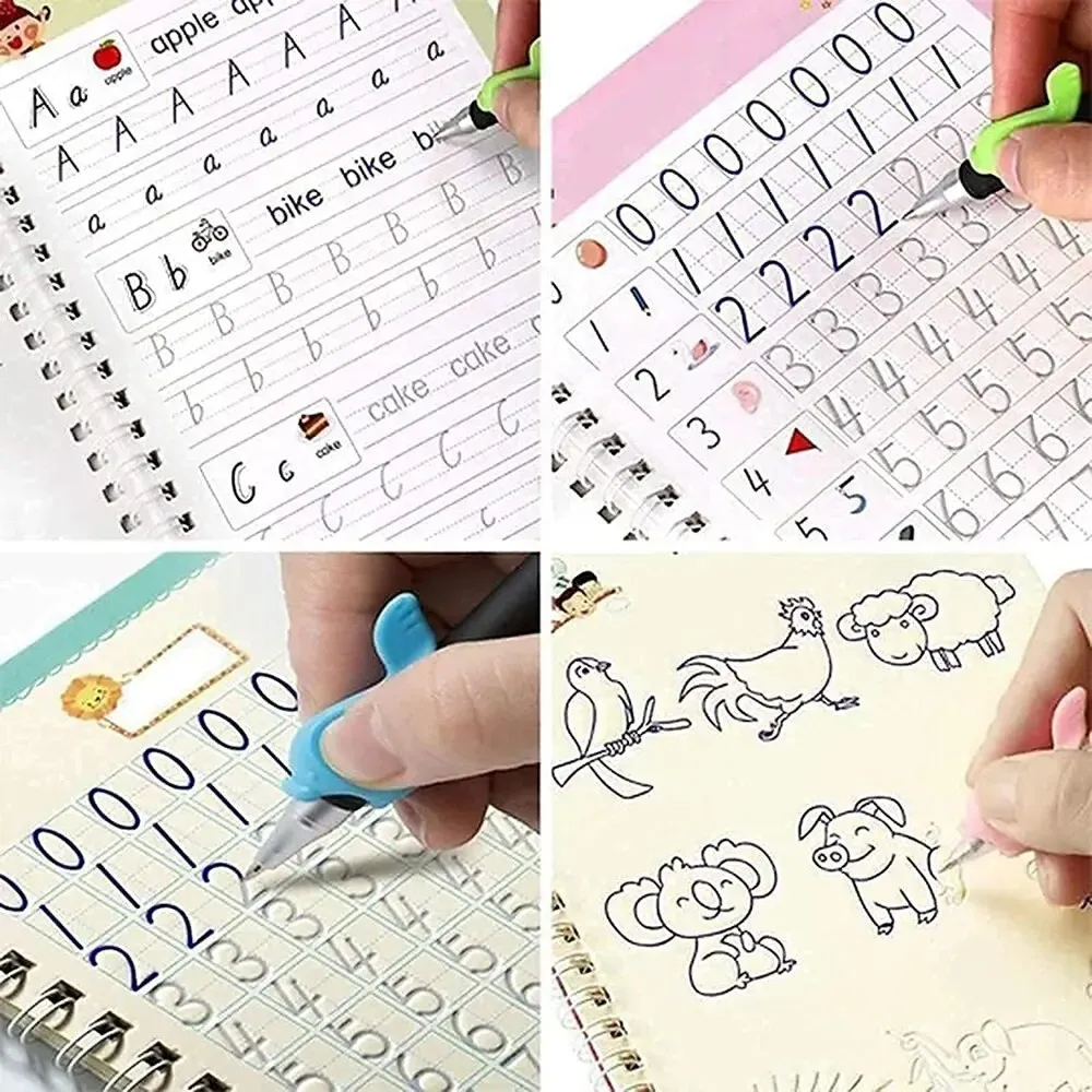 4 Books Magic Calligraphy Notebook Set for Kids: Reusable Educational Writing Practice Toy with Pen and Refills, Montessori Style Learning Aid showcase 3