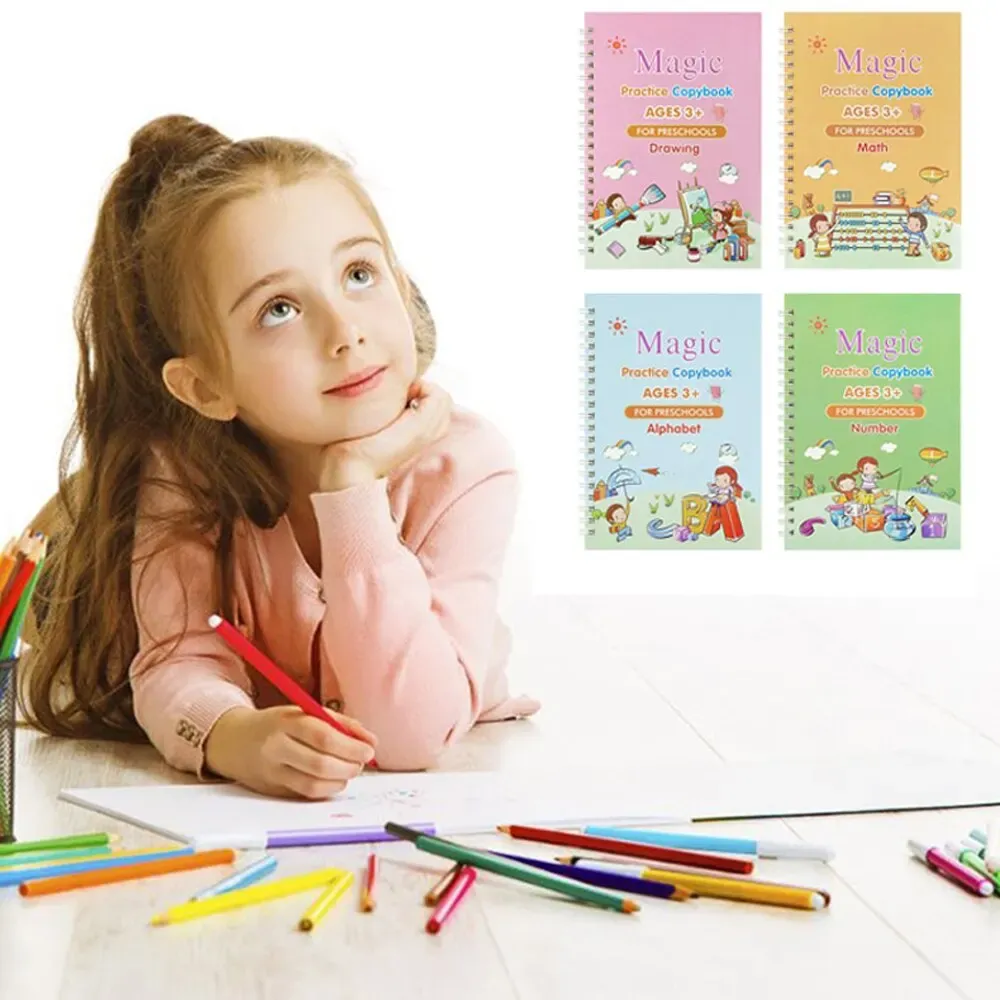 4 Books Magic Calligraphy Notebook Set for Kids: Reusable Educational Writing Practice Toy with Pen and Refills, Montessori Style Learning Aid showcase 10