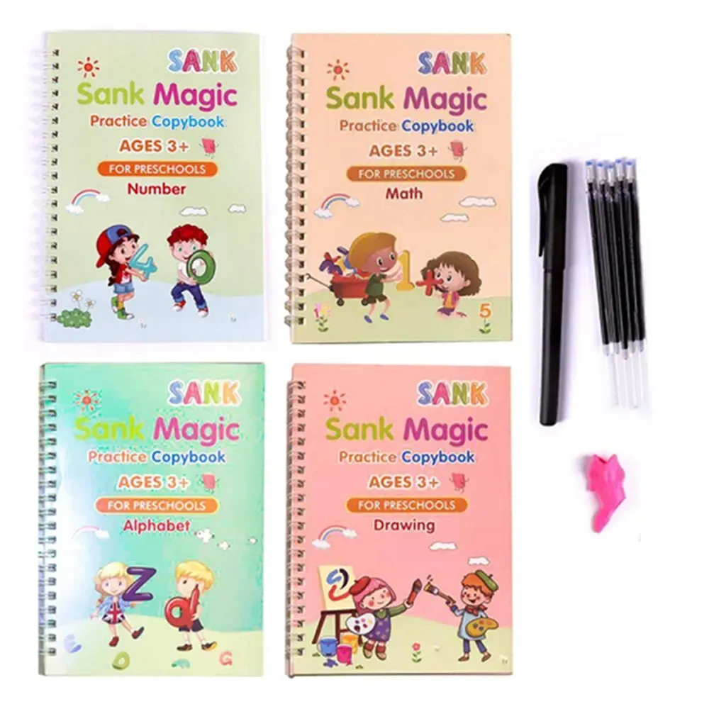 4 Books Magic Calligraphy Notebook Set for Kids: Reusable Educational Writing Practice Toy with Pen and Refills, Montessori Style Learning Aid showcase 16
