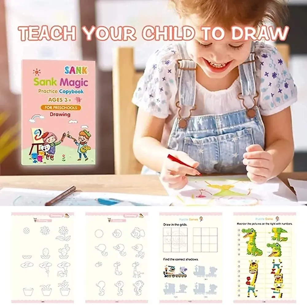 4 Books Magic Calligraphy Notebook Set for Kids: Reusable Educational Writing Practice Toy with Pen and Refills, Montessori Style Learning Aid showcase 5