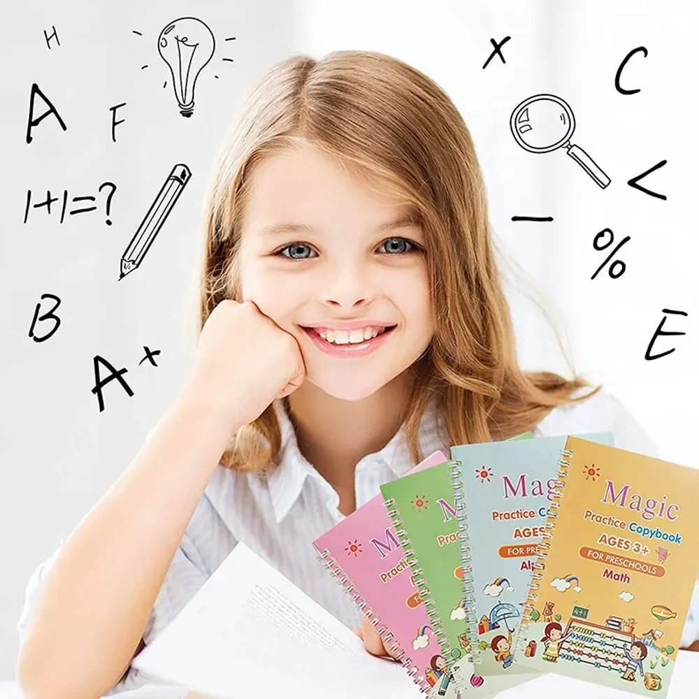 4 Books Magic Calligraphy Notebook Set for Kids: Reusable Educational Writing Practice Toy with Pen and Refills, Montessori Style Learning Aid showcase 11