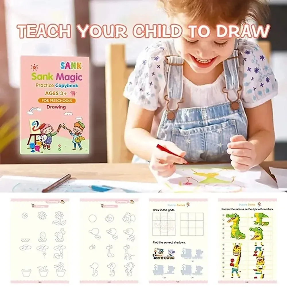 4 Books Magic Calligraphy Notebook Set for Kids: Reusable Educational Writing Practice Toy with Pen and Refills, Montessori Style Learning Aid thumbnail 4
