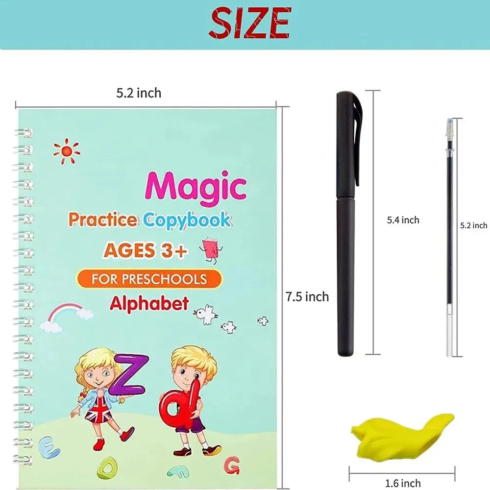 4 Books Magic Calligraphy Notebook Set for Kids: Reusable Educational Writing Practice Toy with Pen and Refills, Montessori Style Learning Aid showcase 8